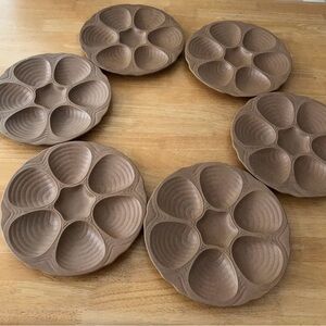 Vintage 1960s Set Of 6 Oyster Well Plates By Hall Pottery 1151 Plate Rare Color